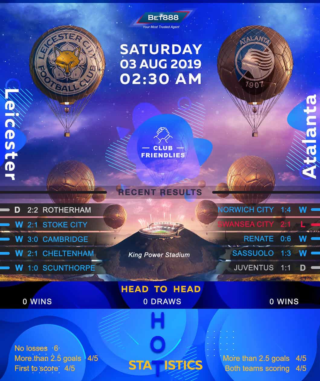Leicester City vs Atalanta 03/08/19