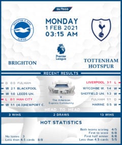 Brighton & Hove Albion vs Tottenham Hotspur 01/02/21